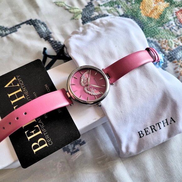 Bertha Women's 3D Angel Wings Pink Leather Watch - Picture 7 of 8